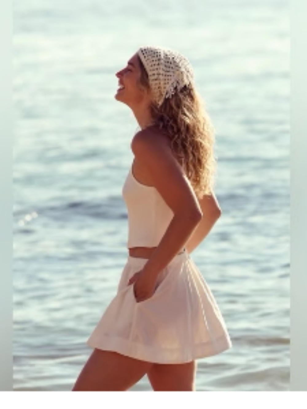 Free People Ivory Ribbed Crop Tank & Mini Skirt Matching Set Size Large NWOT - Picture 2 of 10